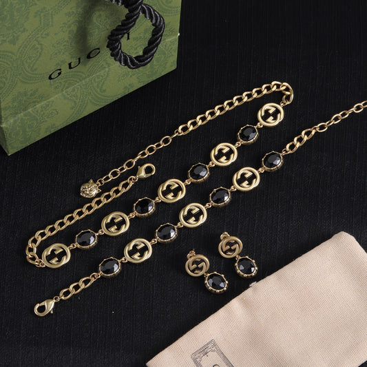 Good Fancy Design Bracelet & Earrings & Necklace (Black) mysite