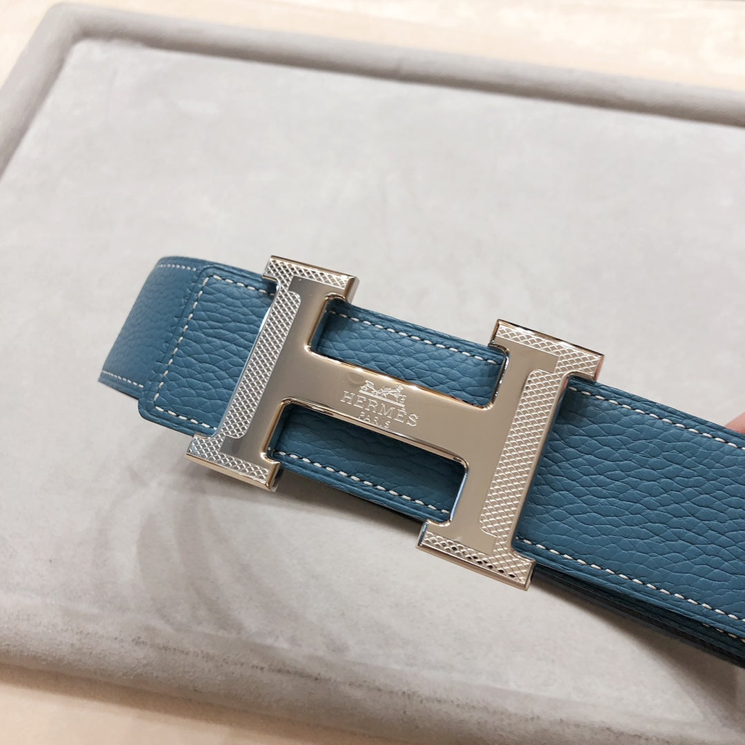 HM H D'ANCRE BELT BUCKLE & REVERSIBLE BLUE GREEN LEATHER STRAP 38 MM SILVER HARDWARE mysite