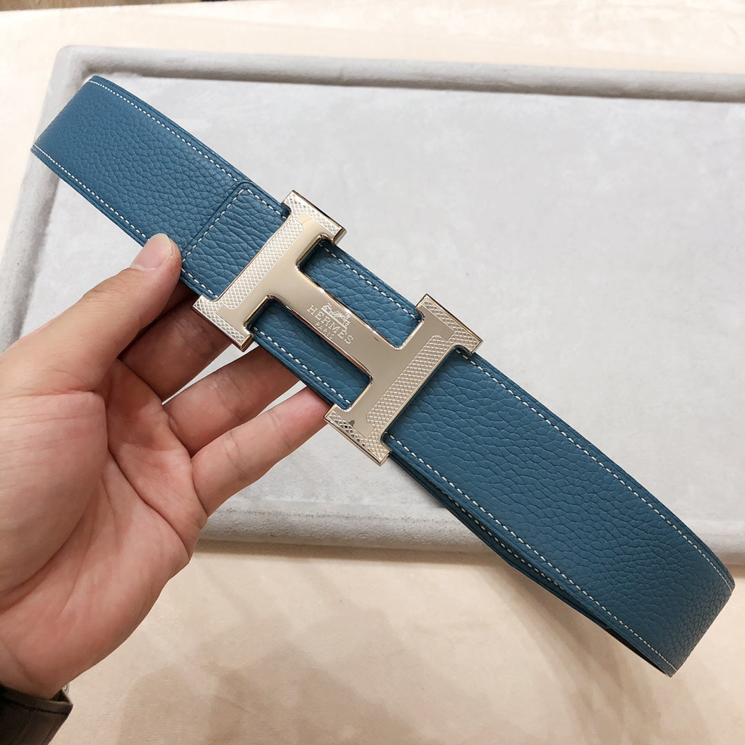 HM H D'ANCRE BELT BUCKLE & REVERSIBLE BLUE GREEN LEATHER STRAP 38 MM SILVER HARDWARE mysite