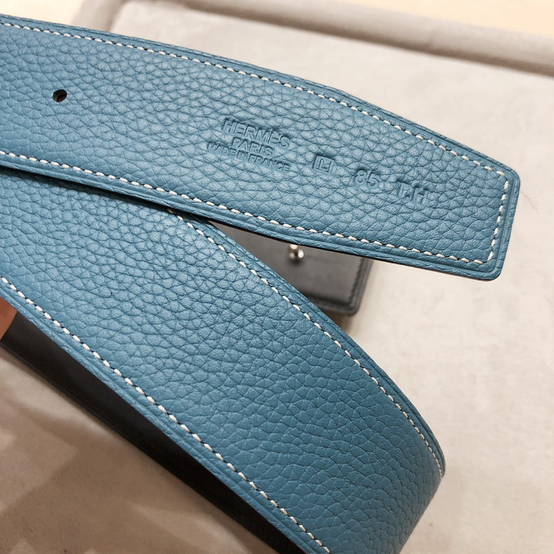 HM H D'ANCRE BELT BUCKLE & REVERSIBLE BLUE GREEN LEATHER STRAP 38 MM SILVER HARDWARE mysite
