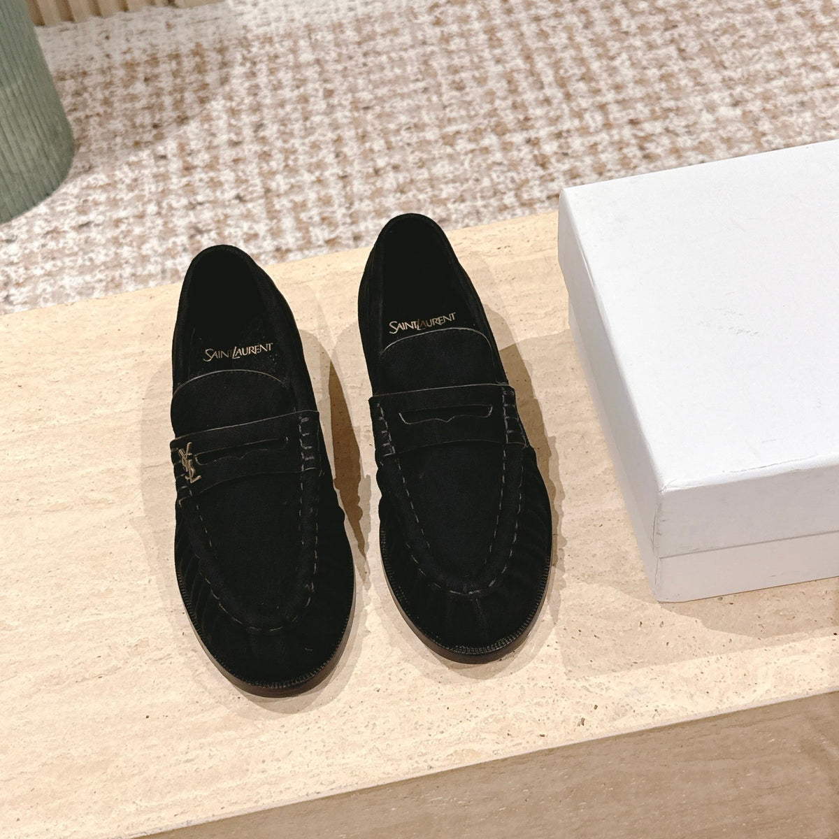 YSL 25S SAINT LAURENT LOAFERS IN BLACK SUEDE WITH SMALL LOGO