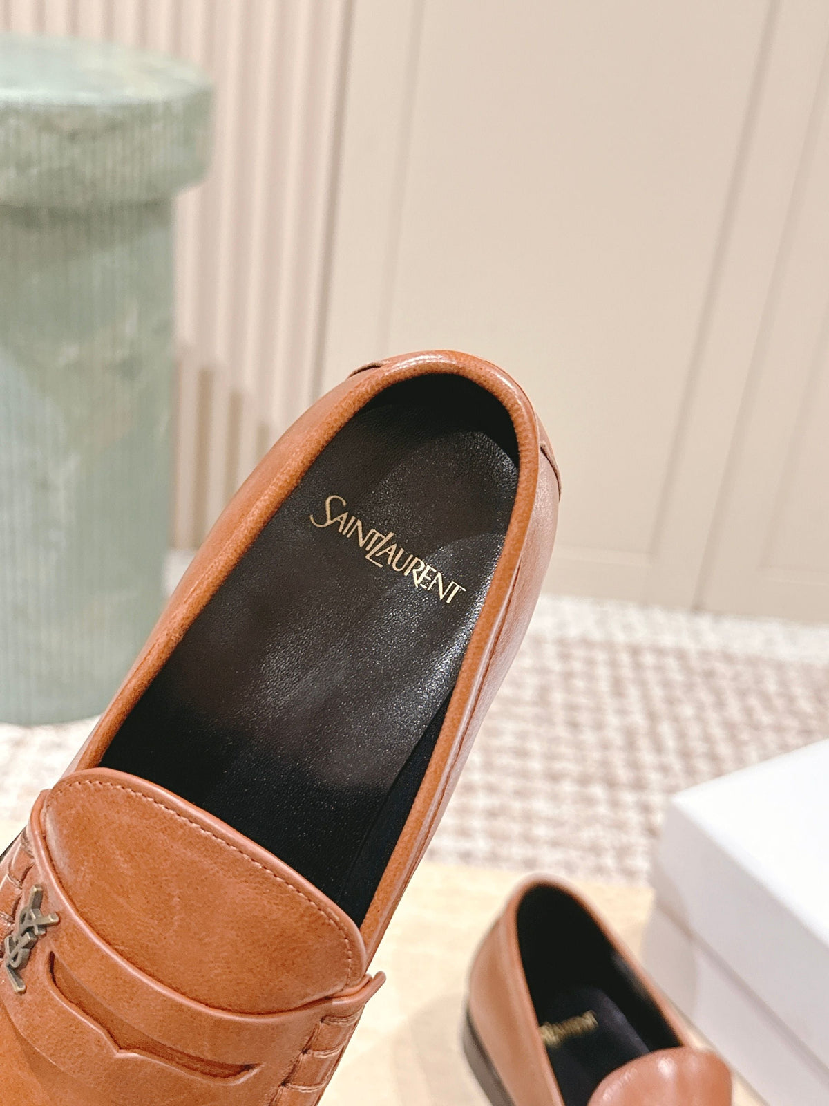 YSL 25S SAINT LAURENT LOAFERS IN BURNT ORANGE CALFSKIN WITH SMALL LOGO