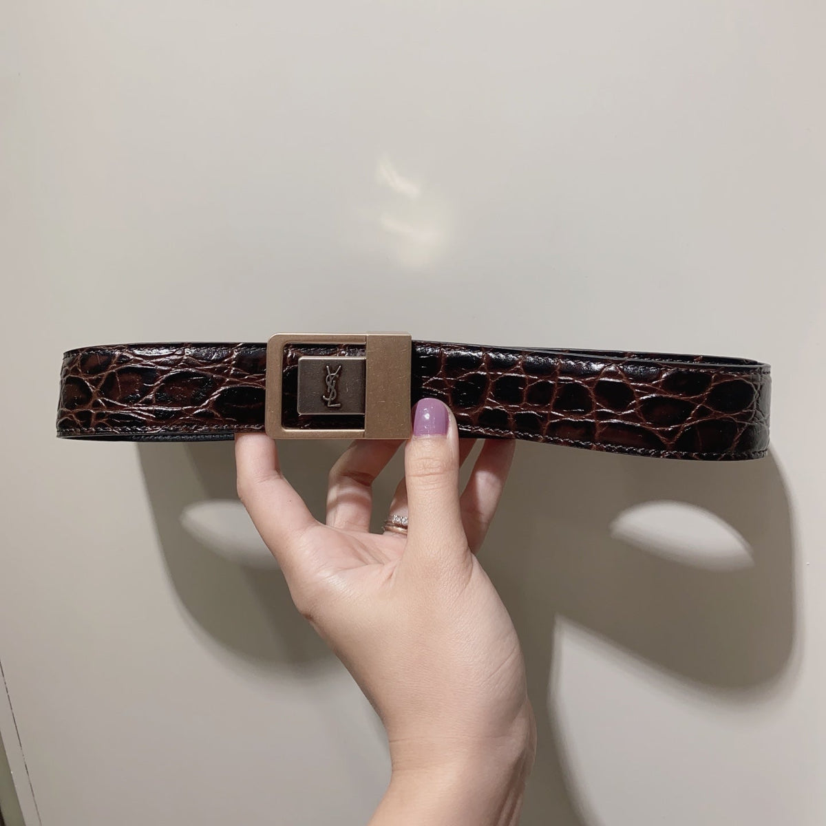 YSL 25S BELT 30 MM IN DARK BROWN EMBOSSED CALFSKIN 520631 mysite