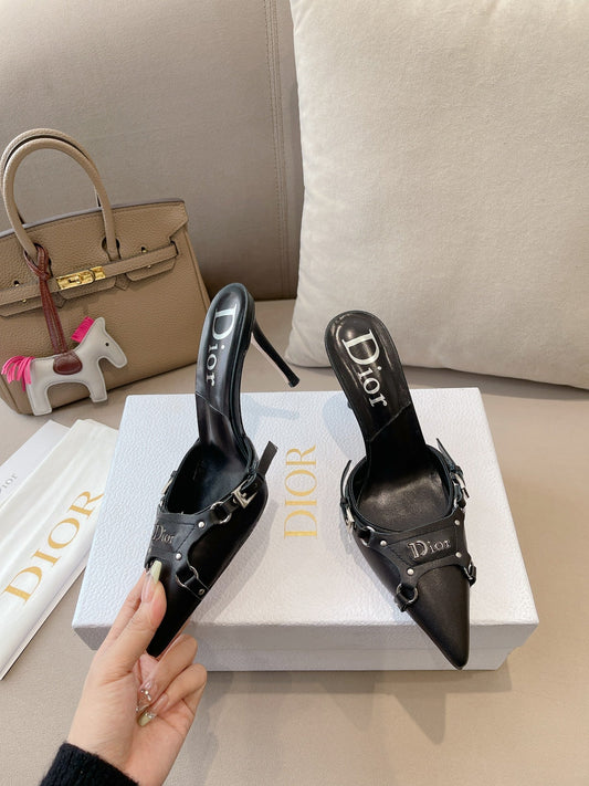 HEELED MULES 85MM IN BLACK LAMBSKIN