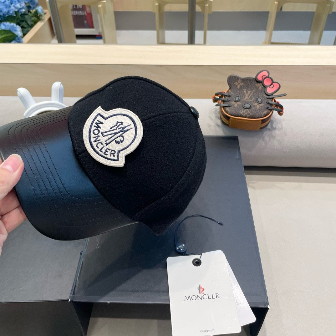 WOOL-TWEED AND LEATHER BASEBALL CAP BLACK 428237