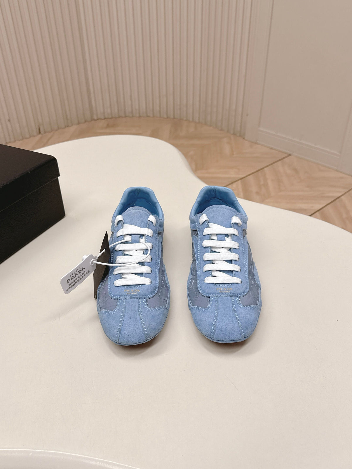 PRADA 26S SNEAKERS IN BLUE QUILTED NYLON AND SUEDE
