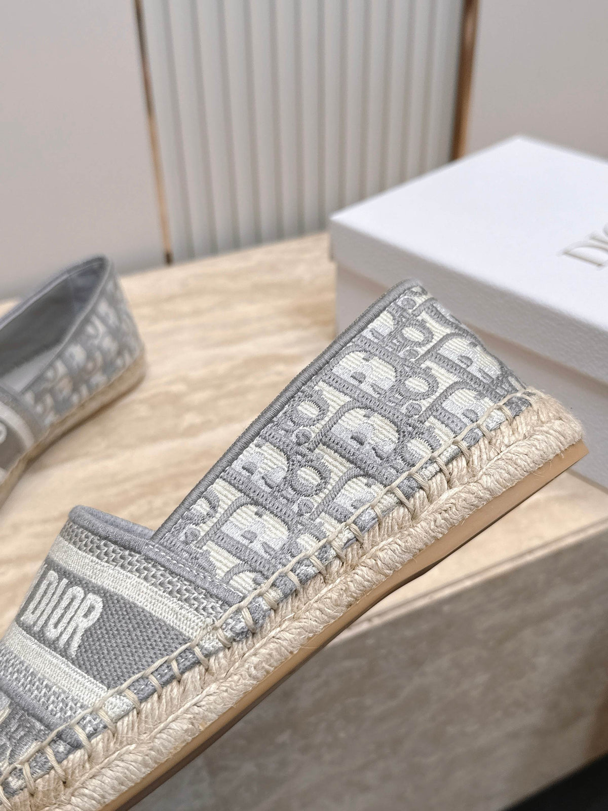 DIOR 26S GRANVILLE ESPADRILLE IN LIGHT GREY DIOR OBLIQUE EMBROIDERED COTTON