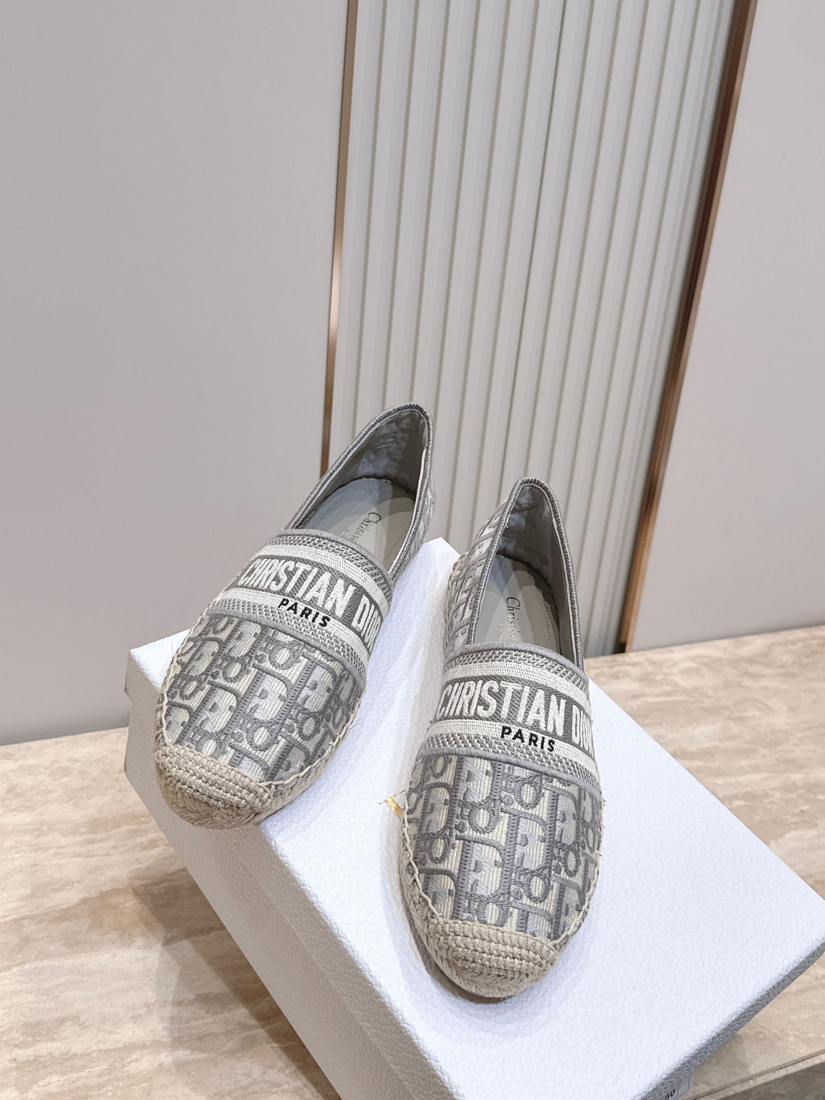 DIOR 26S GRANVILLE ESPADRILLE IN LIGHT GREY DIOR OBLIQUE EMBROIDERED COTTON