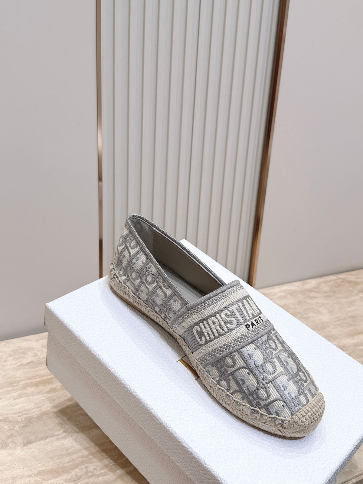 DIOR 26S GRANVILLE ESPADRILLE IN LIGHT GREY DIOR OBLIQUE EMBROIDERED COTTON