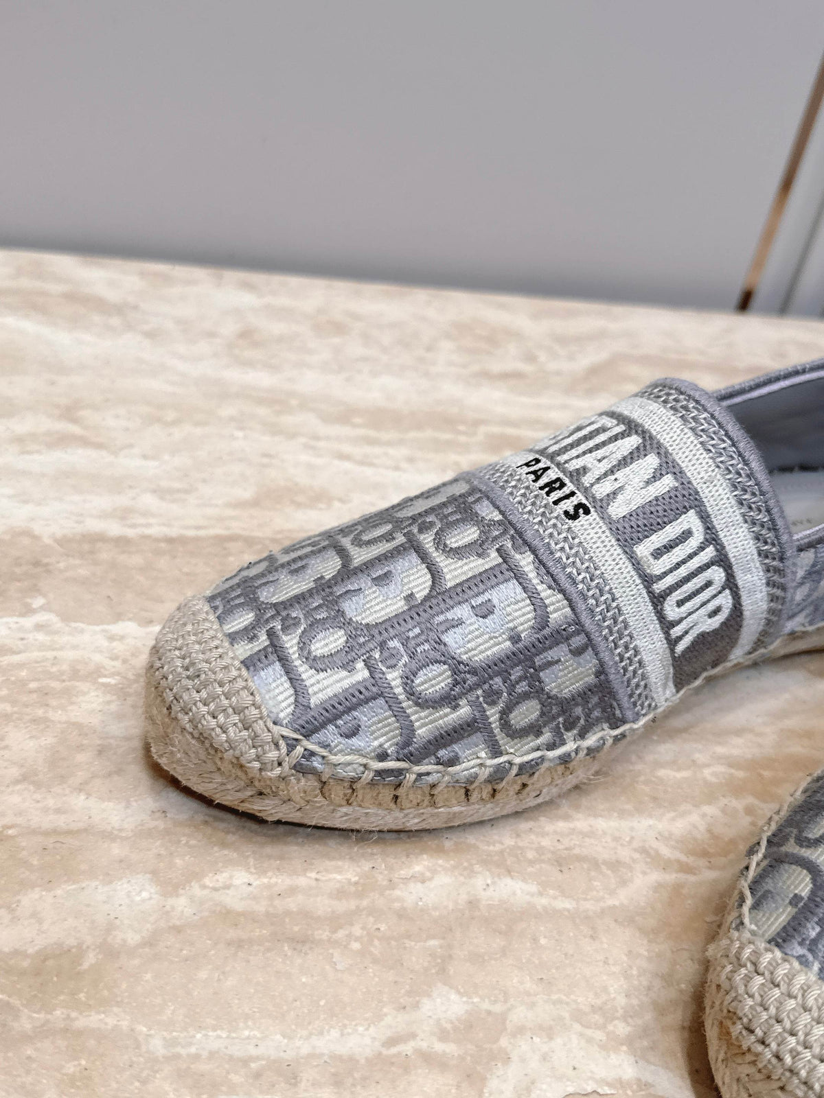 DIOR 26S GRANVILLE ESPADRILLE IN LIGHT GREY DIOR OBLIQUE EMBROIDERED COTTON