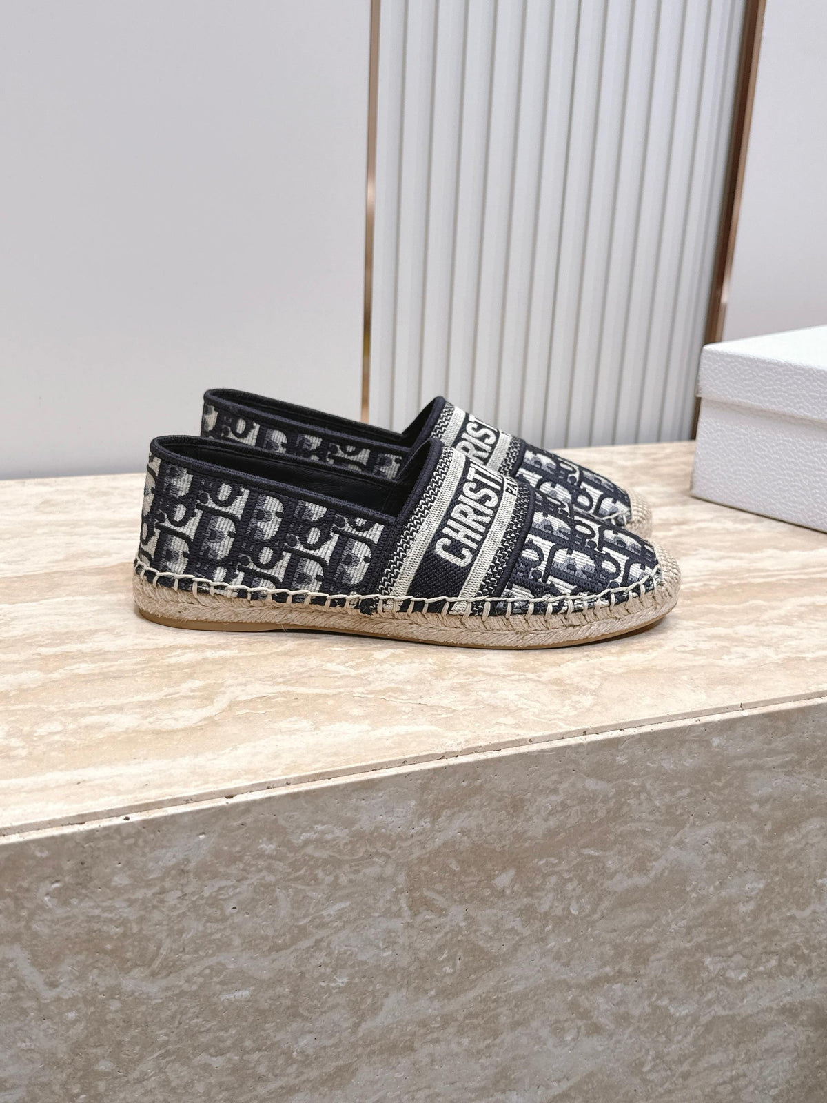 DIOR 26S GRANVILLE ESPADRILLE IN DEEP BLUE DIOR OBLIQUE EMBROIDERED COTTON