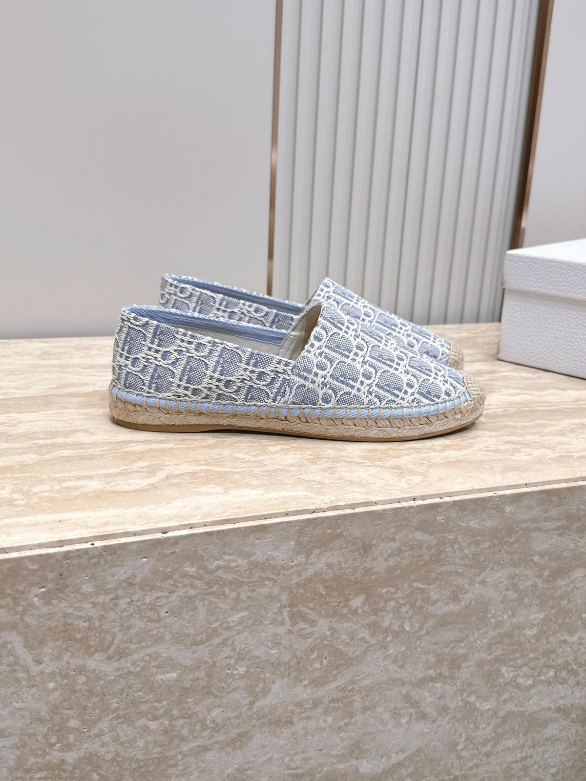DIOR 26S SIROCO ESPADRILLE IN BLUE AND WHITE DIOR OBLIQUE CANVAS