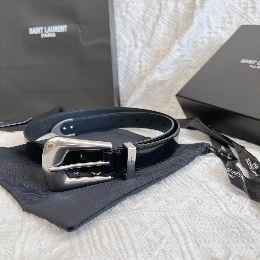 YSL 25S BELT 25 MM IN BLACK GLOSSY CALFSKIN 558366 mysite