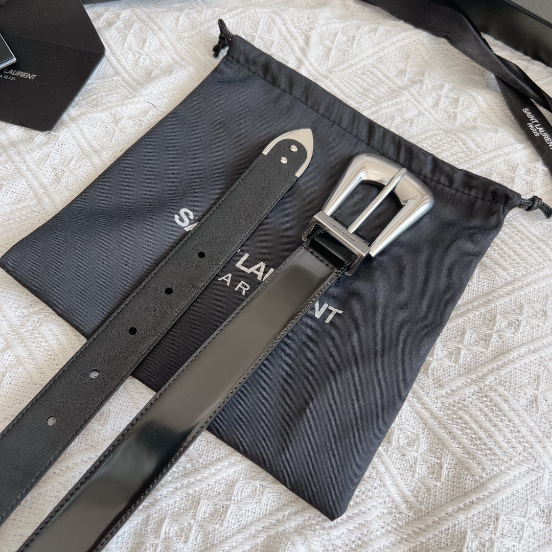 YSL 25S BELT 25 MM IN BLACK GLOSSY CALFSKIN 558366 mysite