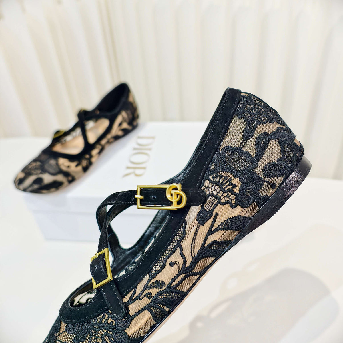 DIOR 26S MARY JANE FLATS IN BLACK FABRIC