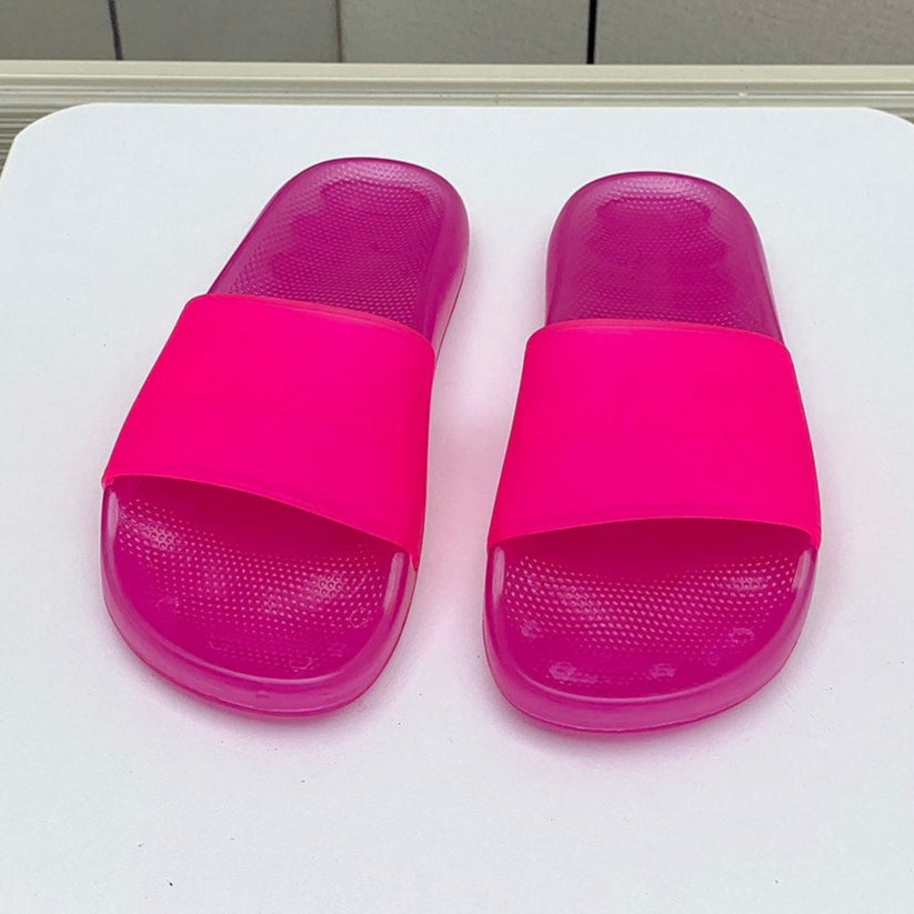 POOL SLIDE SANDAL IN JELLY PINK RUBBER