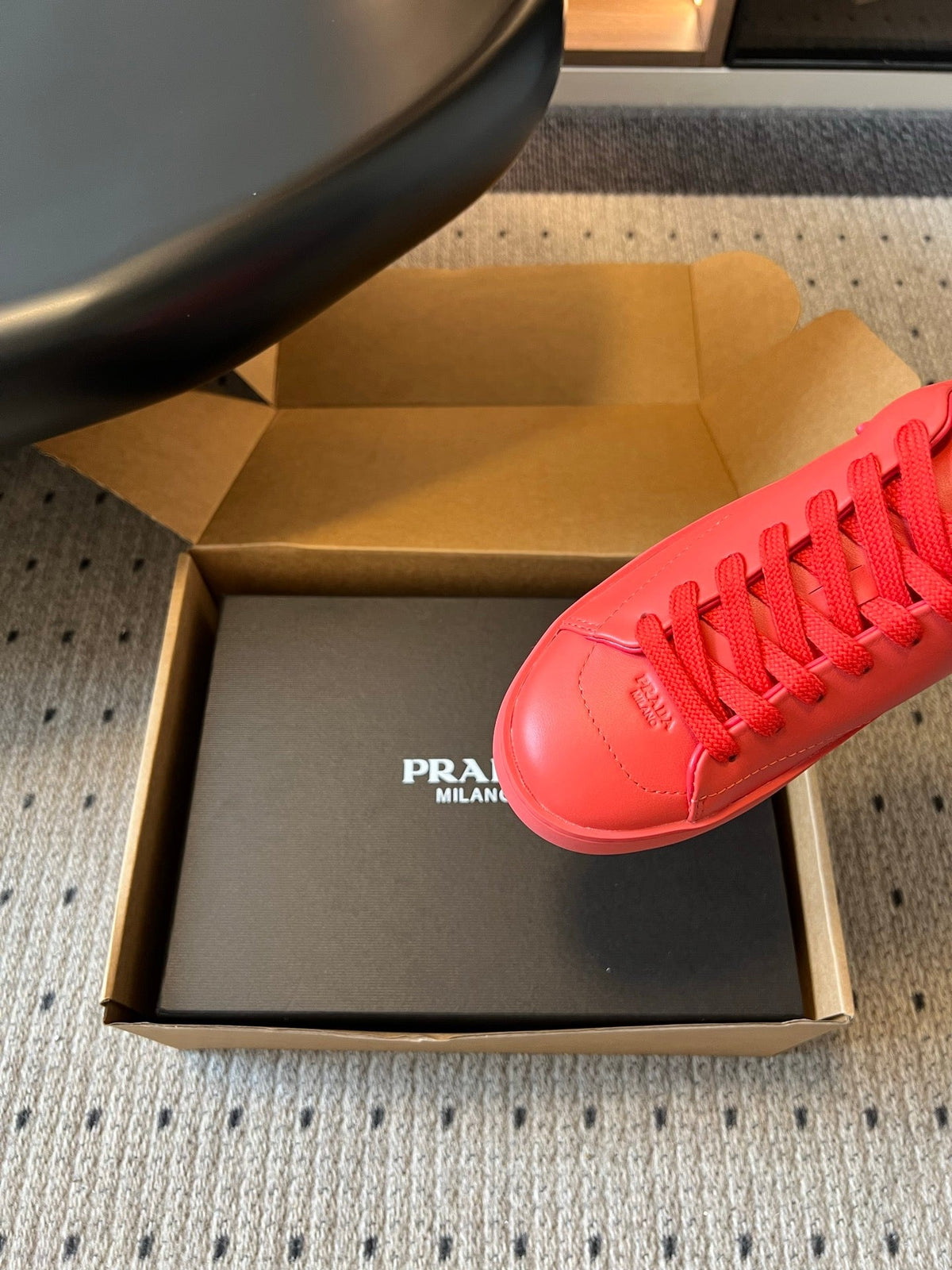 PRADA 26S LACE UP SNEAKERS 40MM IN RED CALFSKIN