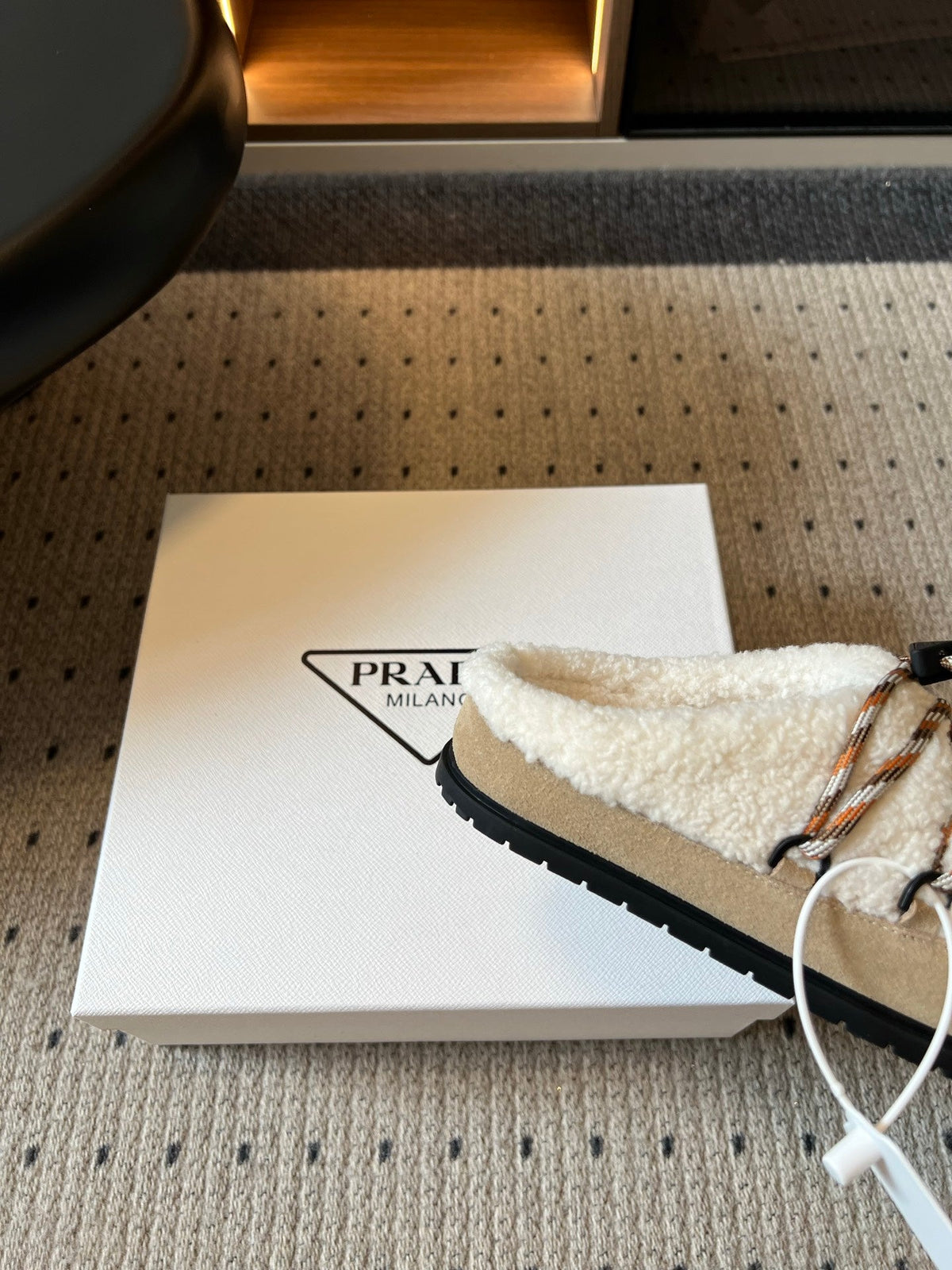 PRADA 26S WOVEN MULES IN IVORY WOOL AND BEIGE SUEDE