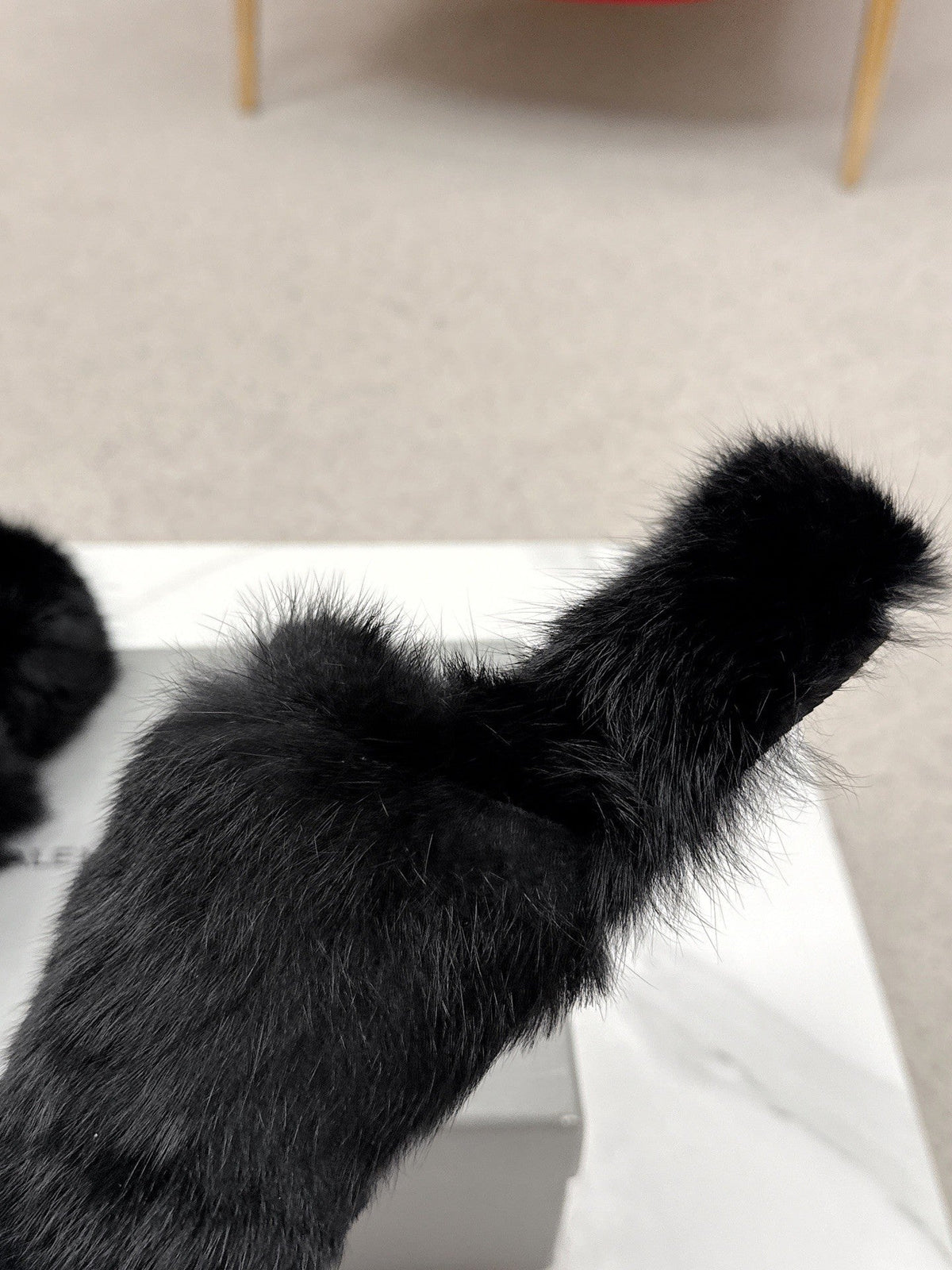 BALENCIAGA 25S SOFT FUR SLIPPERS IN BLACK FUR WITH RHINESTONE BOW