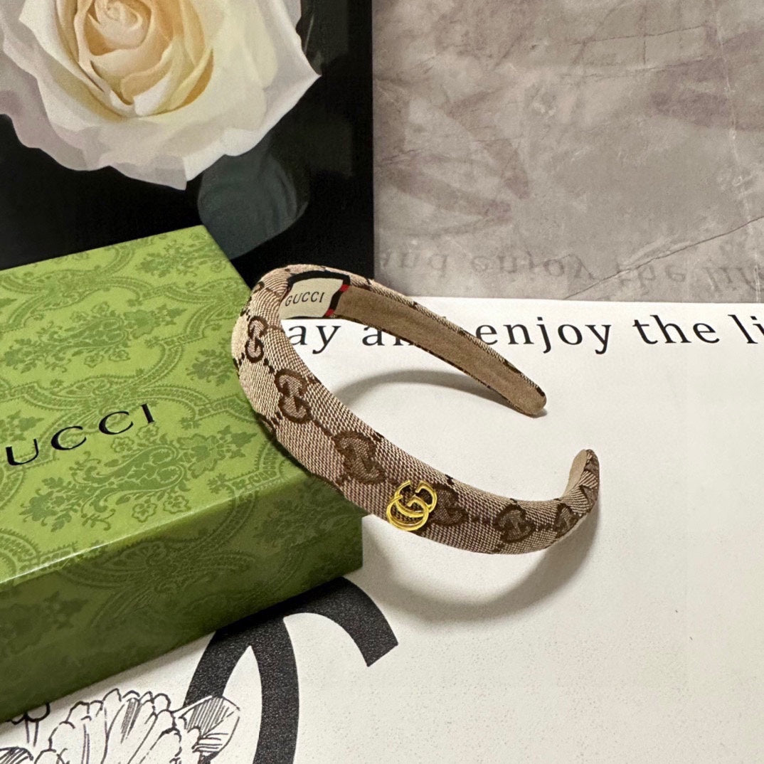 HAIRBAND IN BEIGE AND EBONY CANVAS 432816