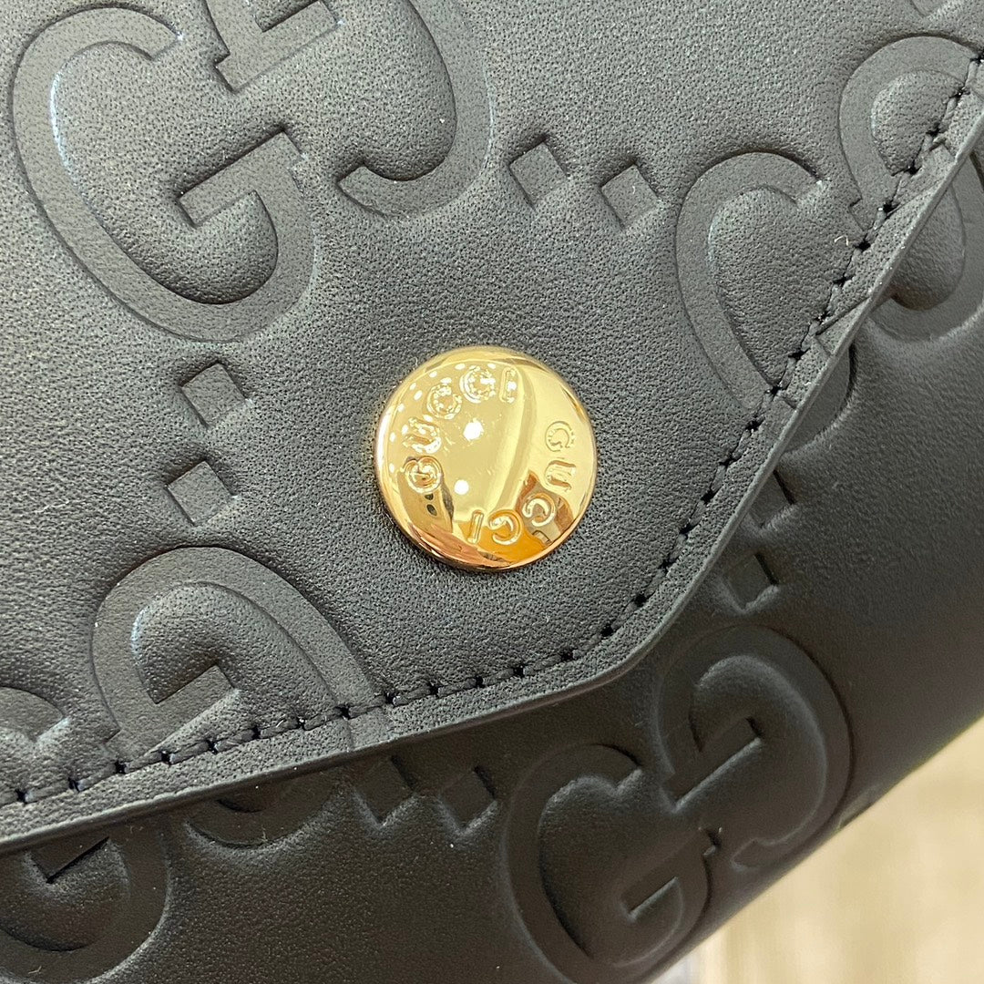 CONTINENTAL WALLET 19 IN BLACK EMBOSSED CALFSKIN GOLD HARDWARE