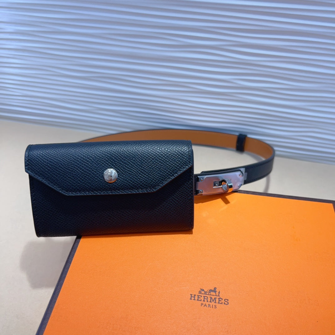 HM KELLY POCKET 18MM BELT BLACK LEATHER SILVER HARDWARE mysite