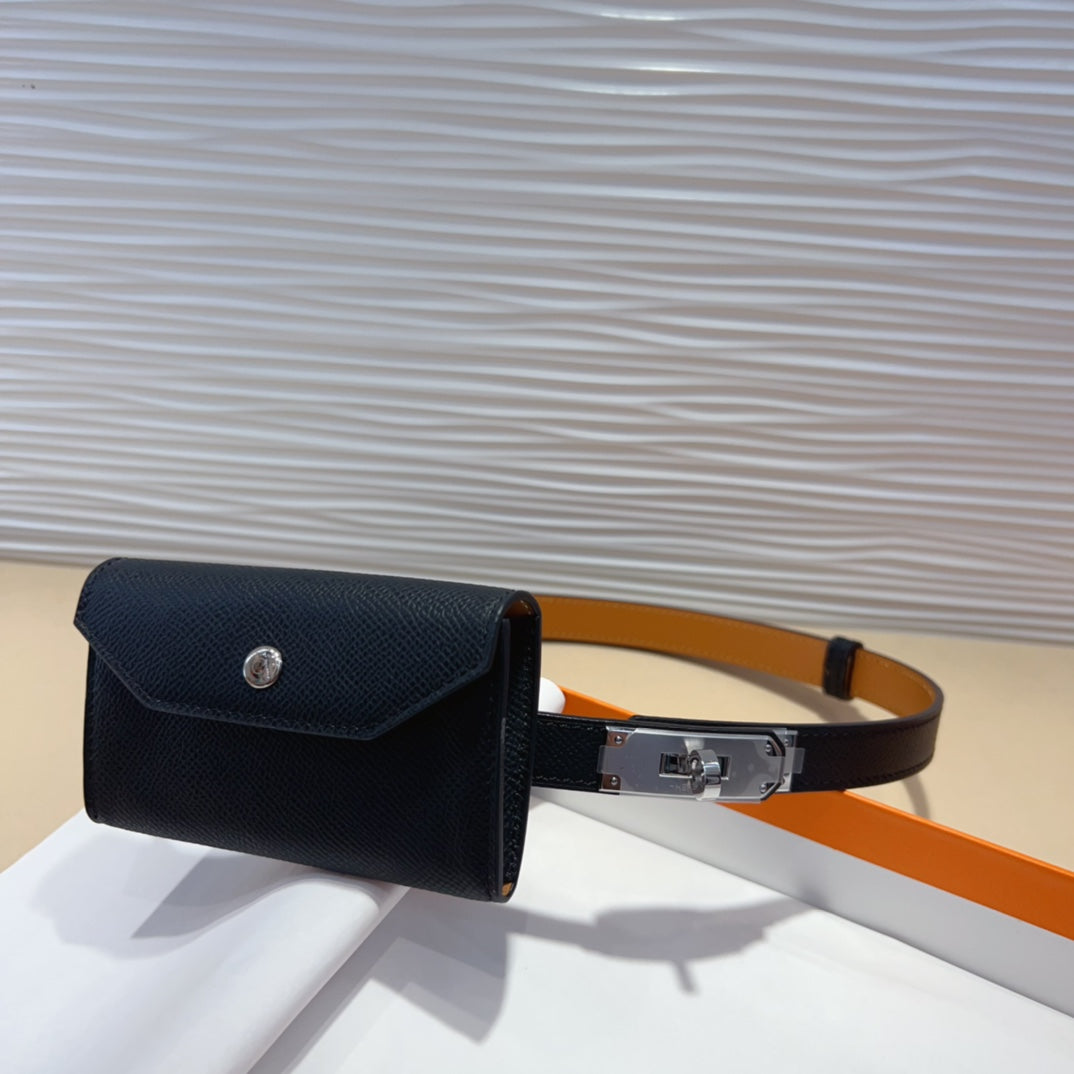 HM KELLY POCKET 18MM BELT BLACK LEATHER SILVER HARDWARE mysite
