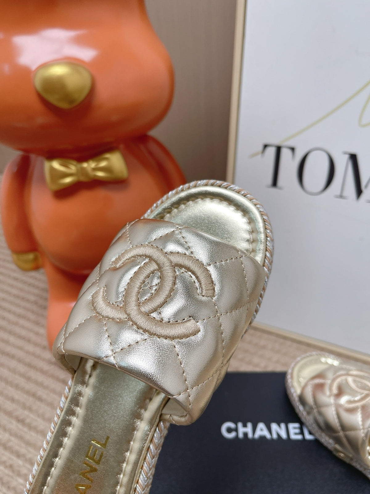 CHANEL 26S WEDGE SANDALS IN GOLD LAMBSKIN