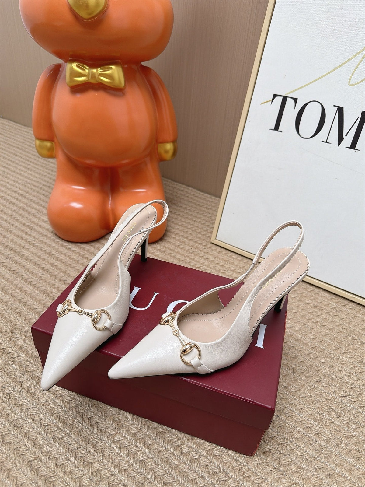 GUCCI 26S SLINGBACK HEELS 105 MM IN CREAM WHITE LAMBSKIN
