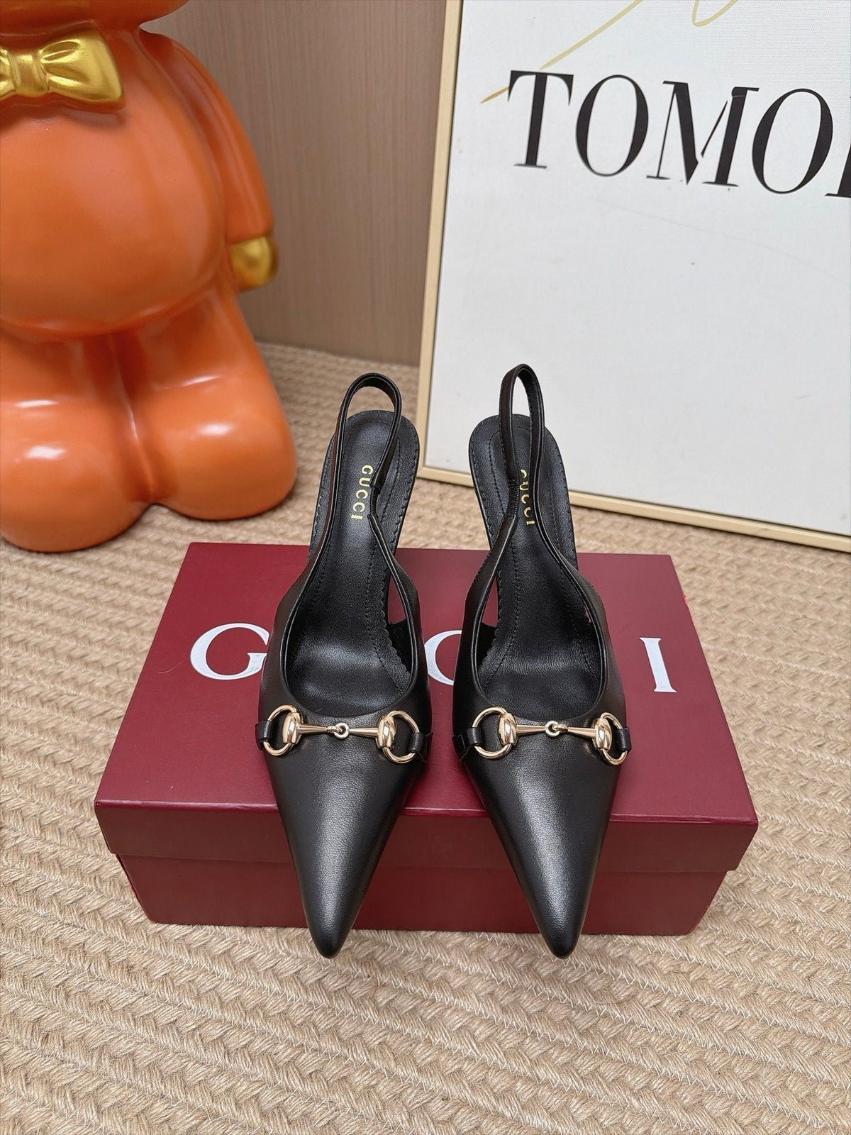 GUCCI 26S SLINGBACK HEELS 105 MM IN BLACK LAMBSKIN