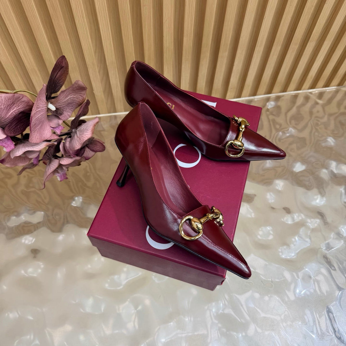 GUCCI 26S HIGH HEELS 65 MM IN DARK RED SMOOTH LEATHER