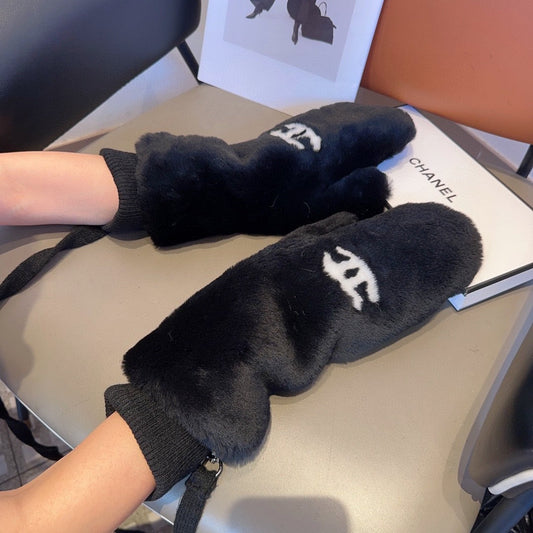 GLOVES IN BLACK RABBIT FUR AND LAMBSKIN 456405