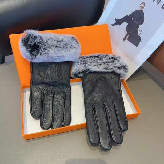 GLOVES IN BLACK DEERSKIN WITH RABBIT FUR 463888