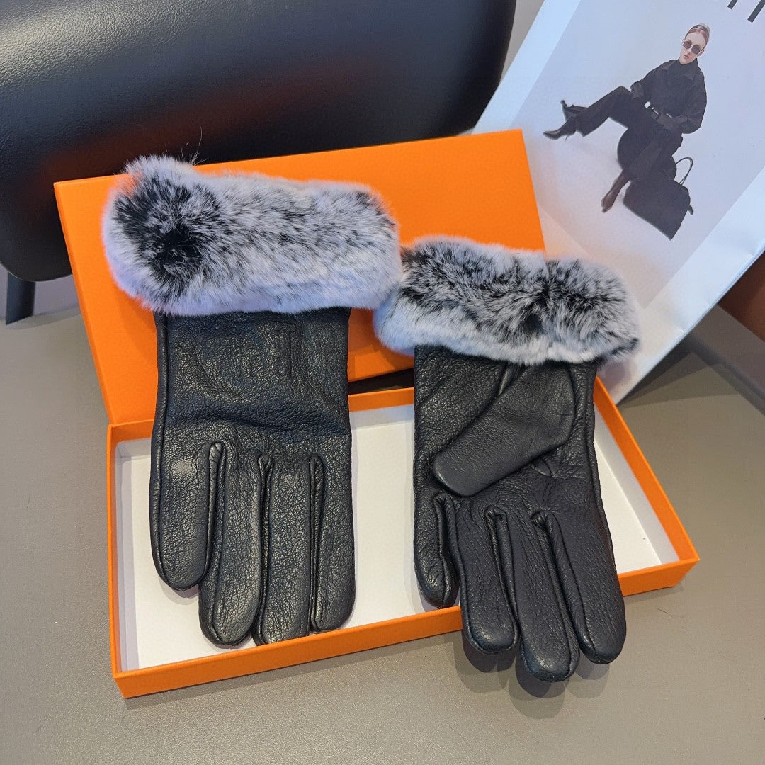 GLOVES IN BLACK DEERSKIN WITH RABBIT FUR 463888