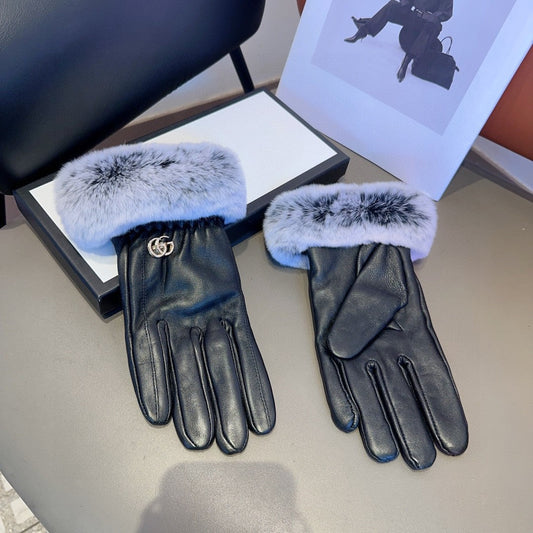 DOUBLE G GLOVES IN BLACK LAMBSKIN AND RABBIT FUR 466796