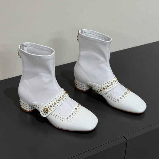 BELLE-D HEELED ANKLE BOOT WHITE PATENT CALFSKIN
