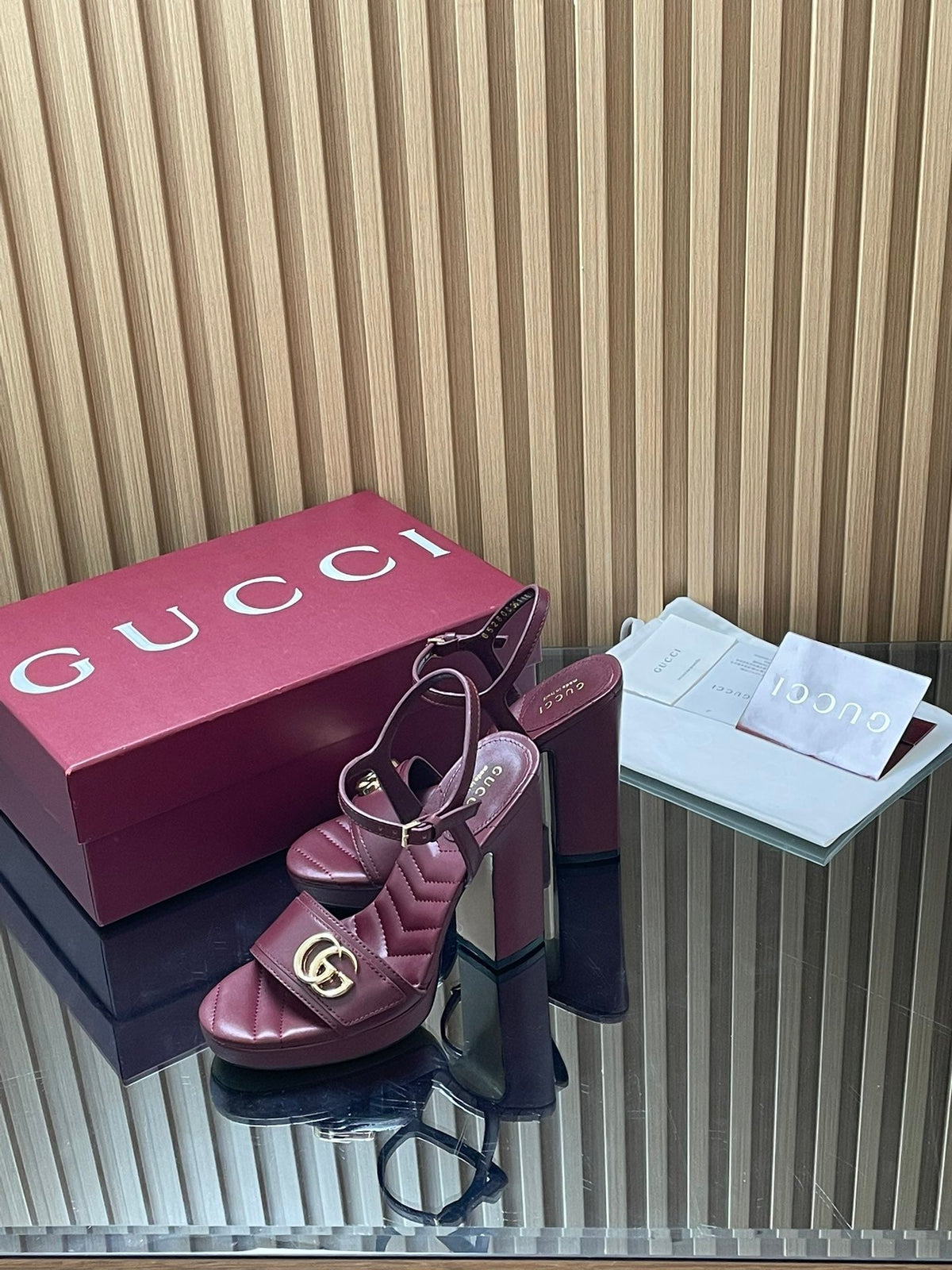 GUCCI 26S HIGH-HEEL SANDALS 125 MM IN DARK RED LAMBSKIN