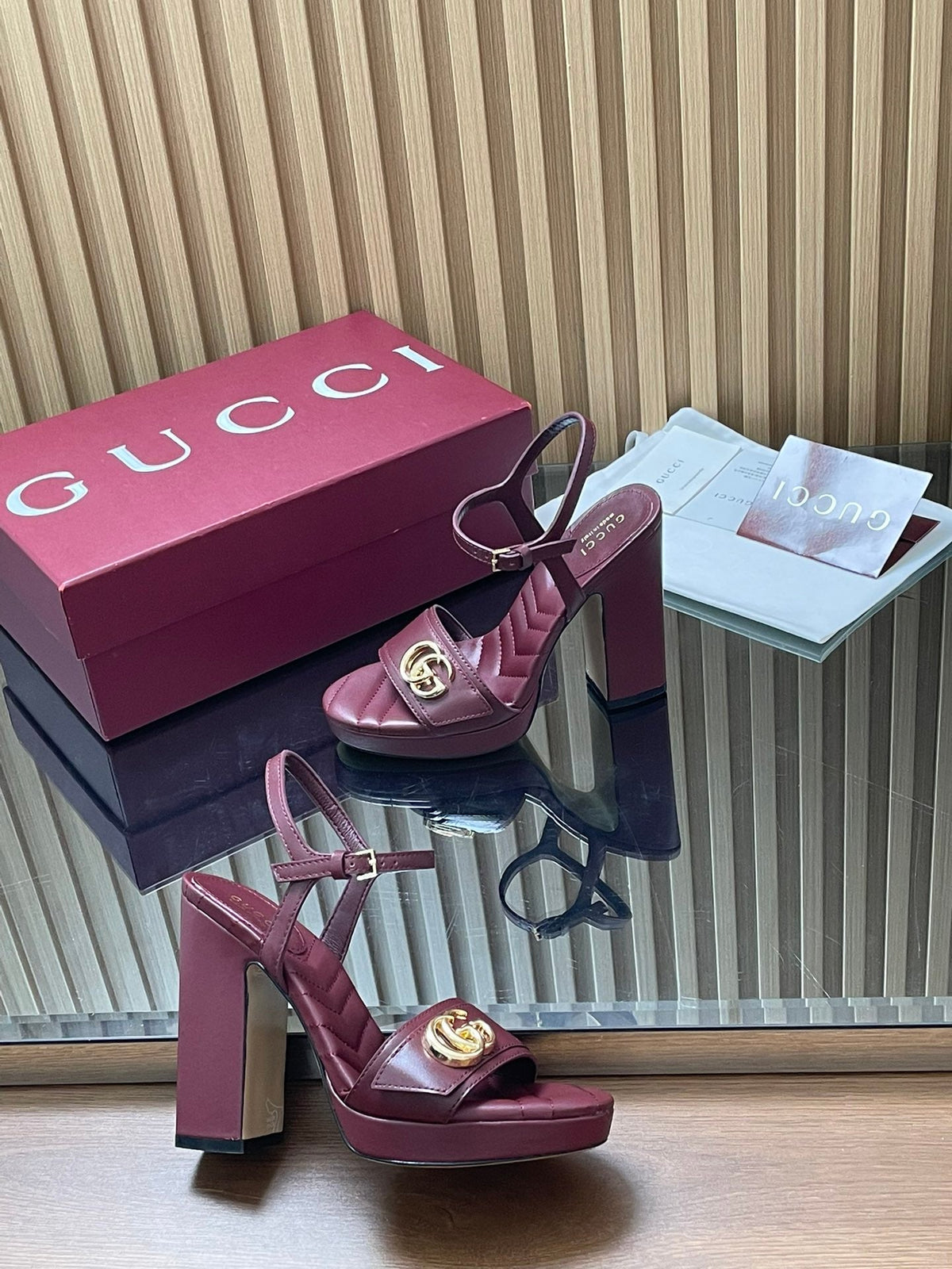 GUCCI 26S HIGH-HEEL SANDALS 125 MM IN DARK RED LAMBSKIN