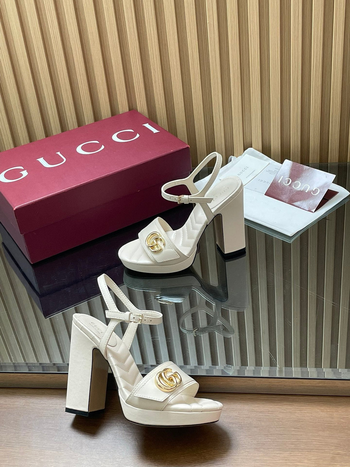 GUCCI 26S HIGH-HEEL SANDALS 125 MM IN WHITE LAMBSKIN