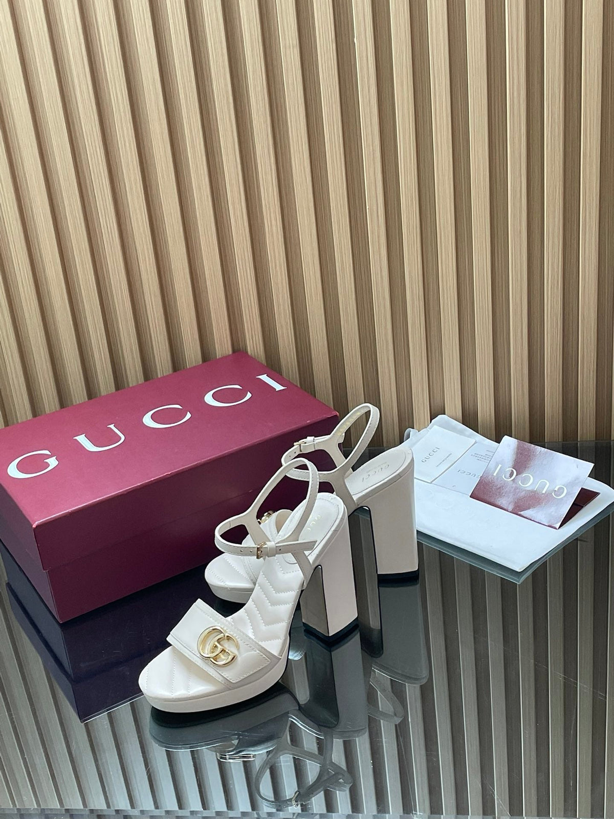 GUCCI 26S HIGH-HEEL SANDALS 125 MM IN WHITE LAMBSKIN