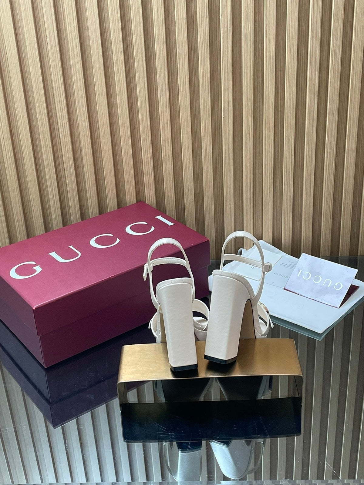 GUCCI 26S HIGH-HEEL SANDALS 125 MM IN WHITE LAMBSKIN