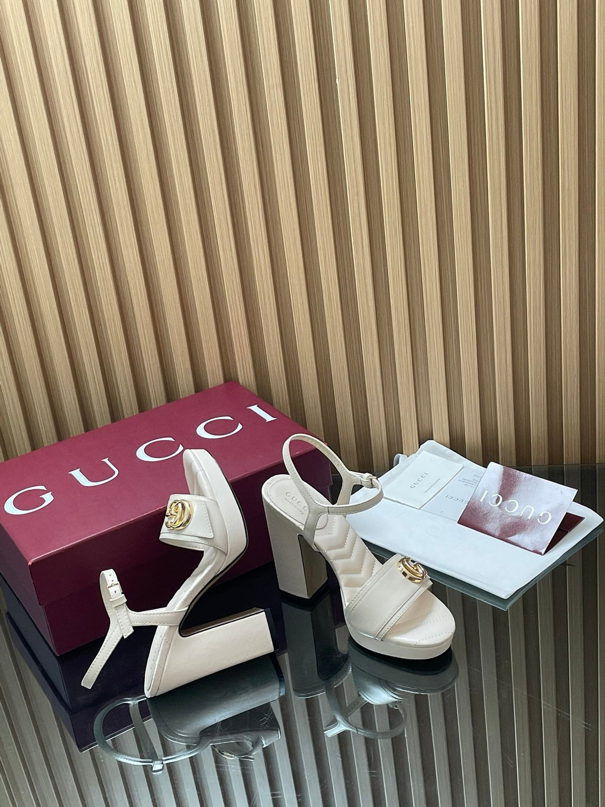 GUCCI 26S HIGH-HEEL SANDALS 125 MM IN WHITE LAMBSKIN