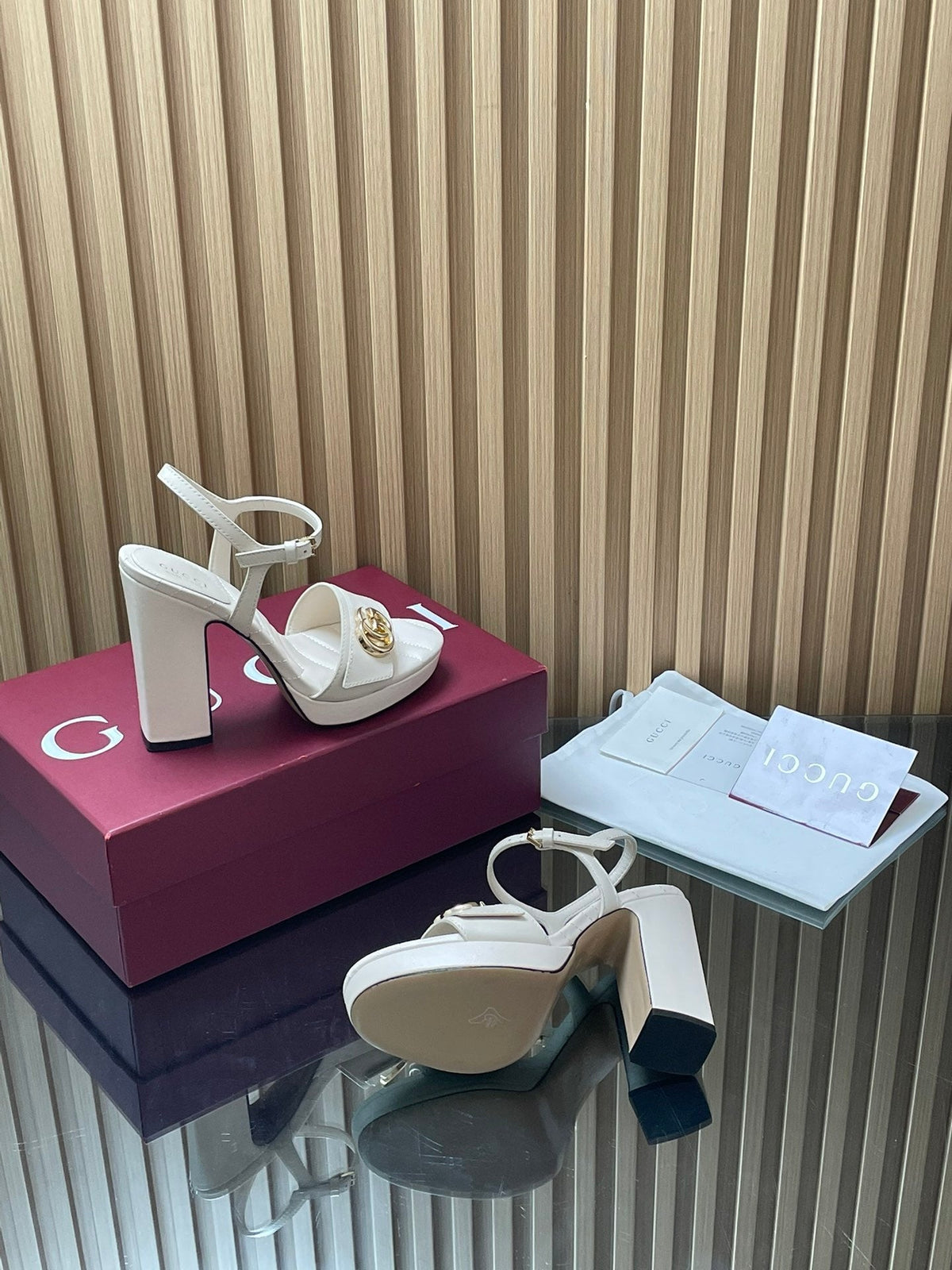 GUCCI 26S HIGH-HEEL SANDALS 125 MM IN WHITE LAMBSKIN