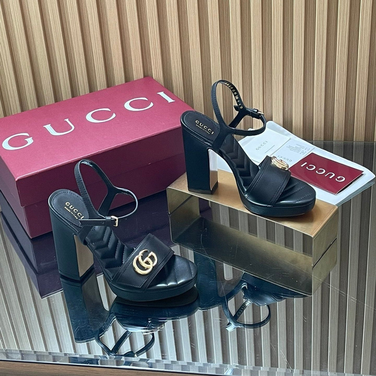 GUCCI 26S HIGH-HEEL SANDALS 125 MM IN BLACK LAMBSKIN
