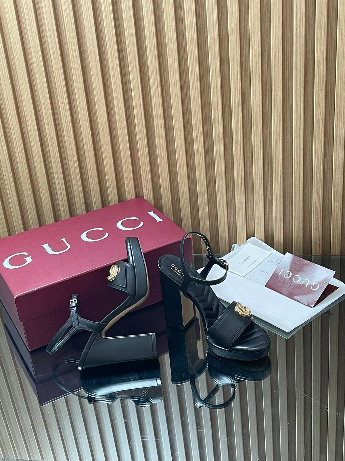 GUCCI 26S HIGH-HEEL SANDALS 125 MM IN BLACK LAMBSKIN