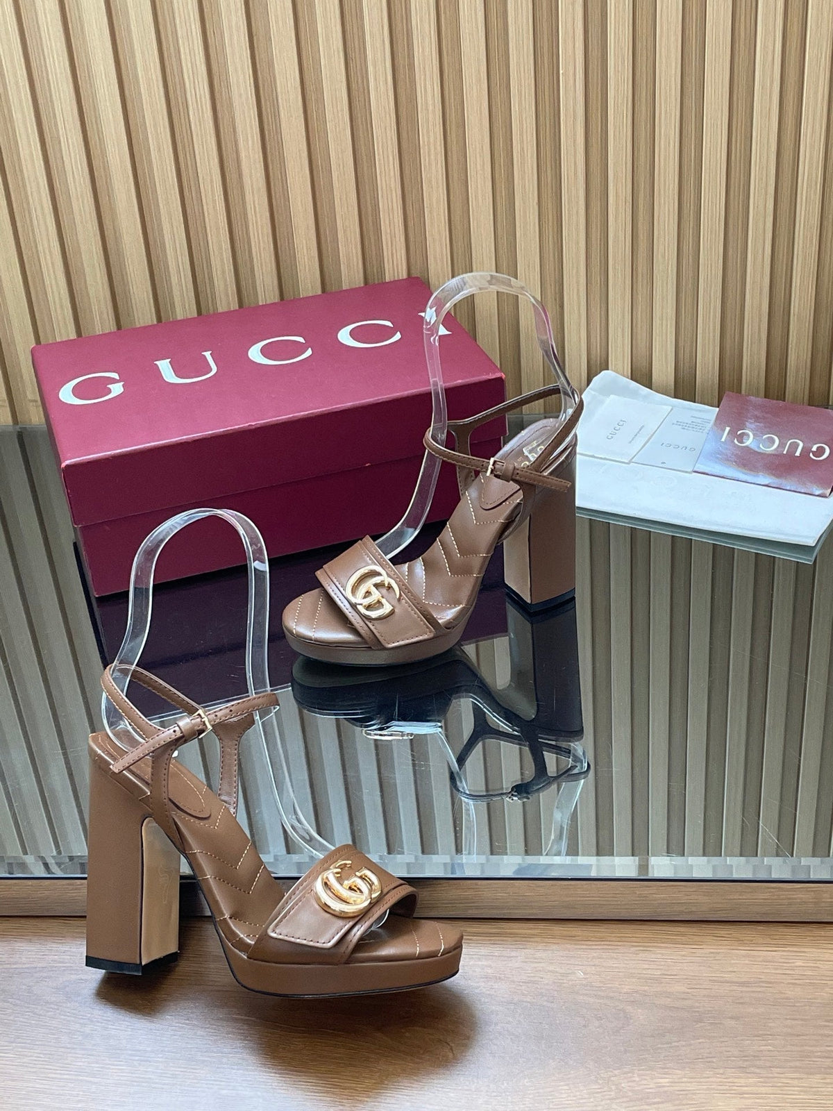 GUCCI 26S HIGH-HEEL SANDALS 125 MM IN DARK BROWN LAMBSKIN