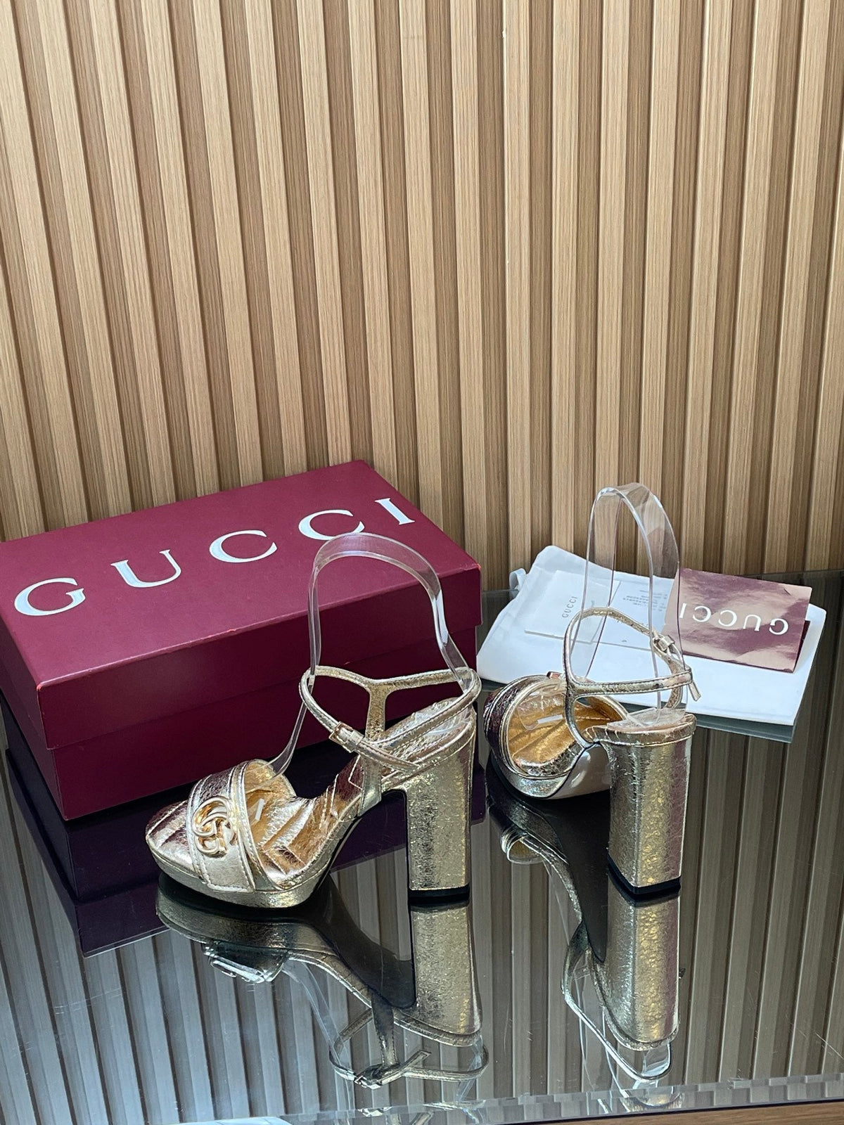 GUCCI 26S HIGH-HEEL SANDALS 125 MM IN METALLIC GOLD LAMBSKIN