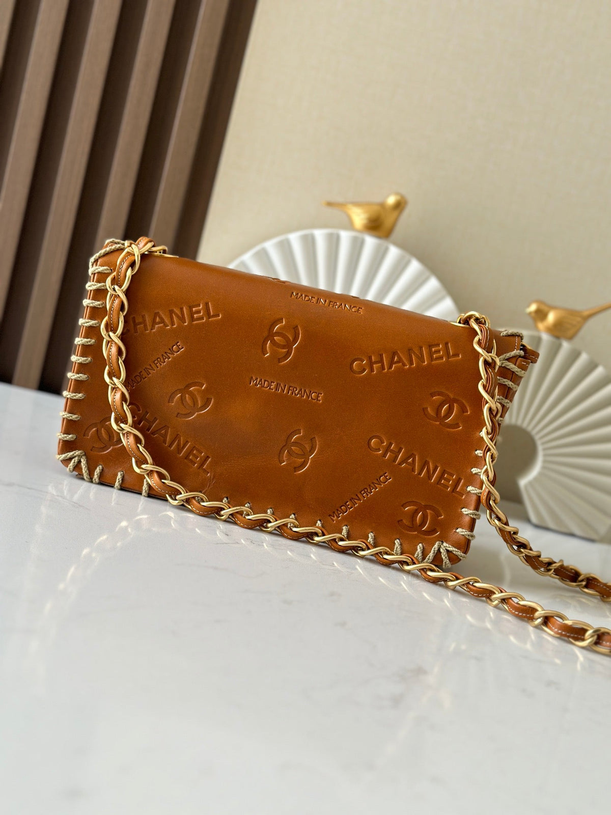 CHANEL 25S FLAP BAG 34 IN BROWN CALFSKIN WITH GOLD HARDWARE