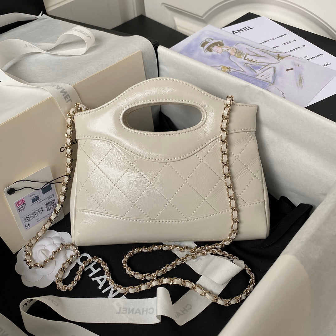 CHANEL 25S TOP HANDLE 20 CM IN CREAM WHITE LAMBSKIN