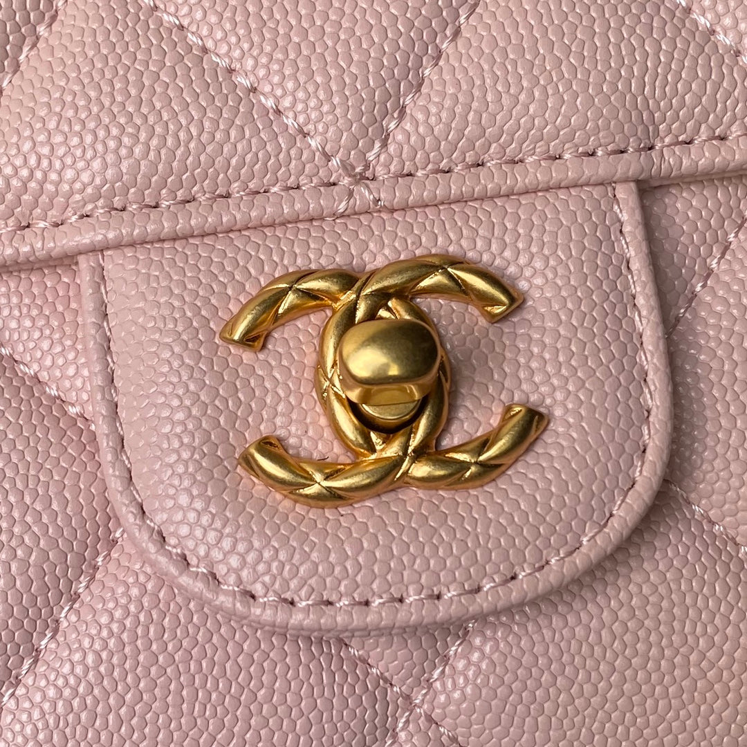 CHANEL 25S FLAP BAG 18 CM IN LIGHT PINK GRAINED LAMBSKIN WITH TOP HANDLE